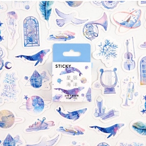 45 pcs Purple Aesthetic Stickers Tumblr Sticker Pack Feminist Stickers Cute Stickers Planet Whale Music Stickers