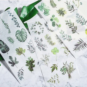 3 Sheets/pack Green Aesthetic Leaf Washi Sticker Flakes Plant Sticker Pack Laptop Stickers Cute Stickers Planner Sticker Stickers Gift