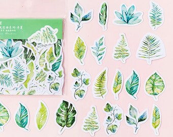 Pegatinas florales de hojas verdes para scrapbooking y diario (45 unidades)