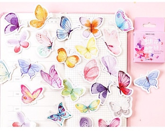 Watercolor Butterfly Stickers, Garden Scrapbook Flakes (45pcs)