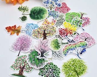 Watercolor Tree Stickers, Nature Planner Stickers (27pcs)