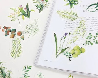 Watercolor Plants Washi Stickers | Botanical Scrapbook, Journal (30pcs)