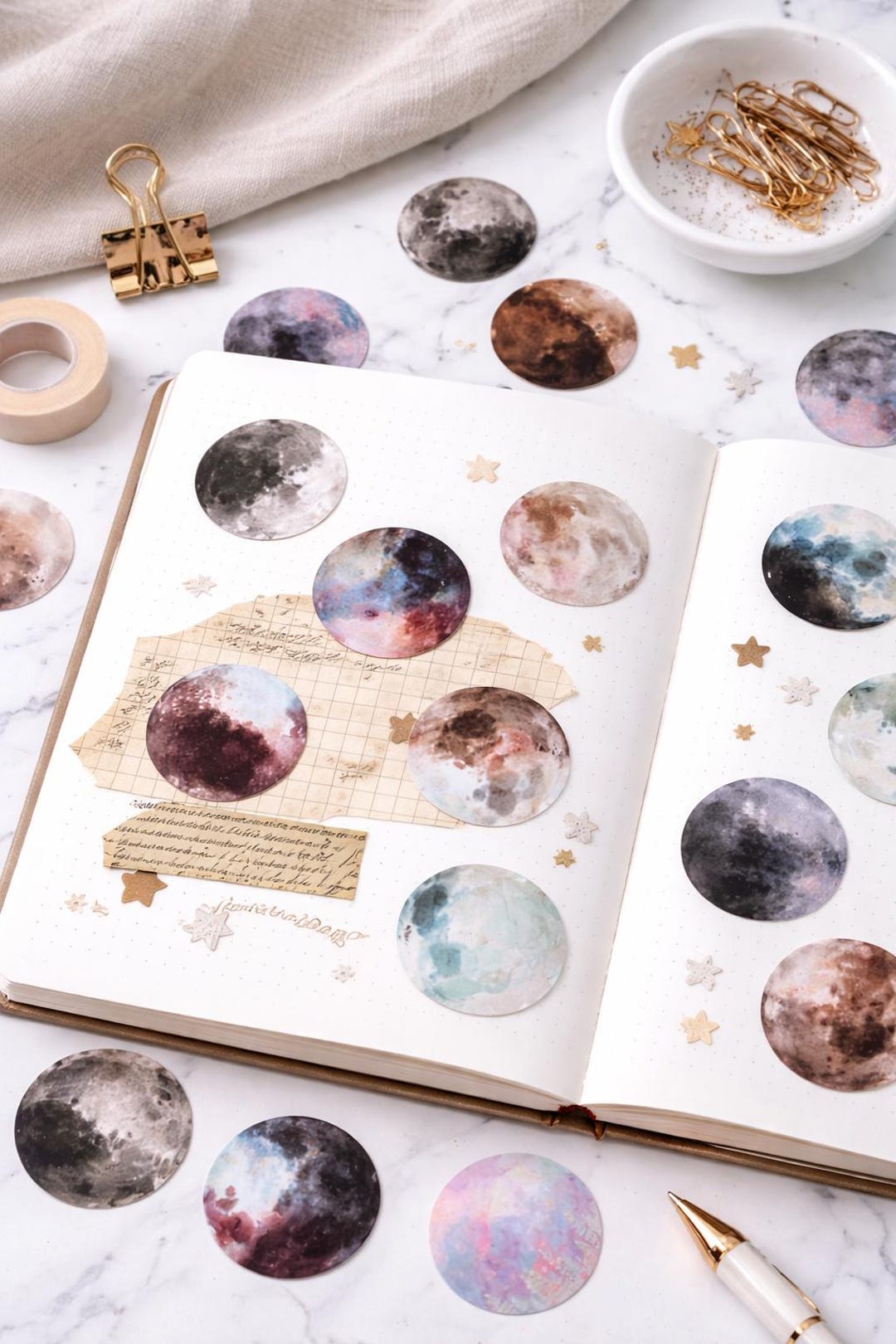 Paper Sticker Moon Vintage Full Moon Sticker Flakes for Journaling, Scrapbooking, Planners ...