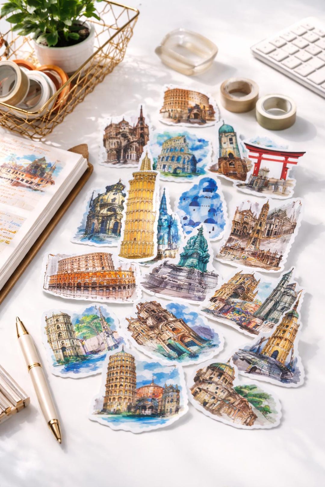 Architecture Waterproof PVC Landmark Decals for Journaling ...