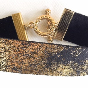 Gold and Black Leather Bracelet