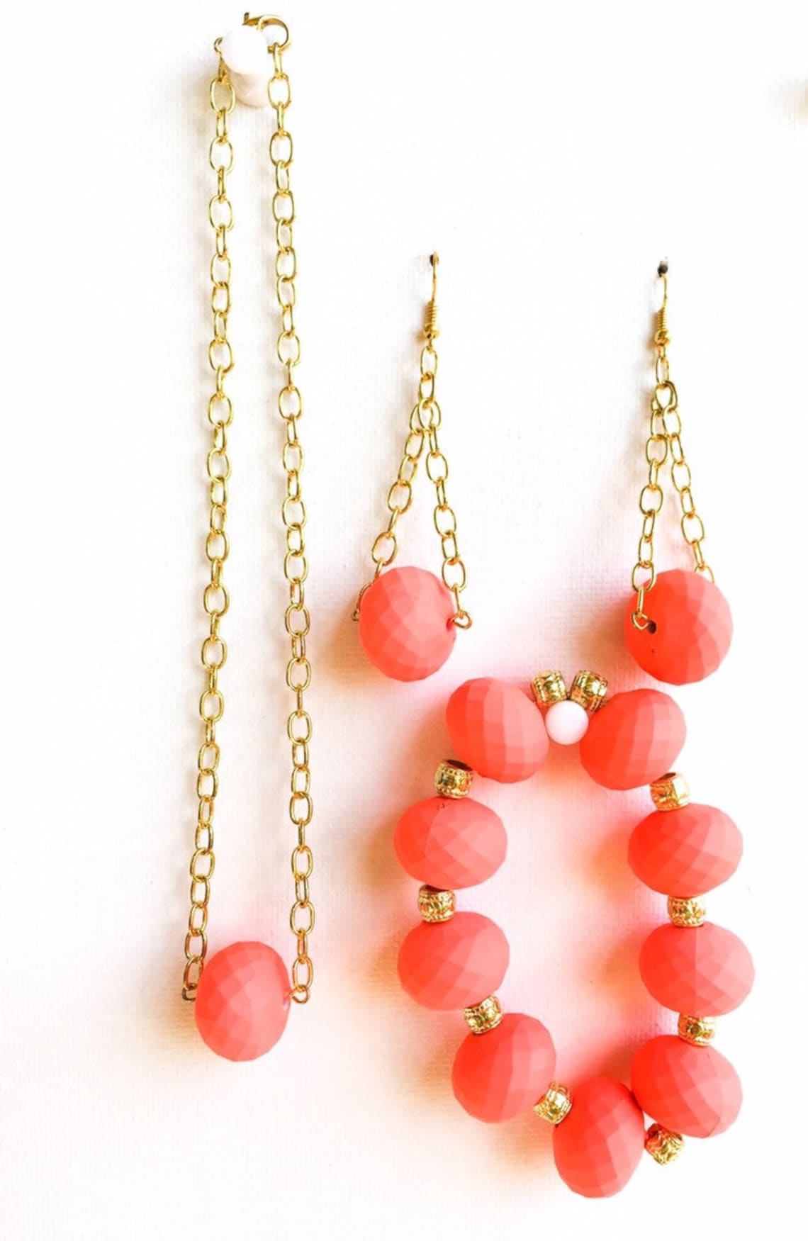 Chunky Matte Coral Colored Jewelry Set Etsy