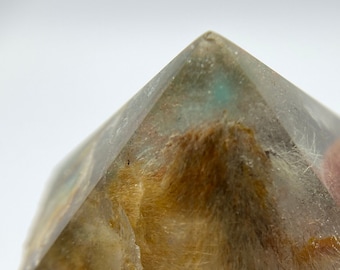 Polished Ajoite included Quartz with Limonite and Hematite