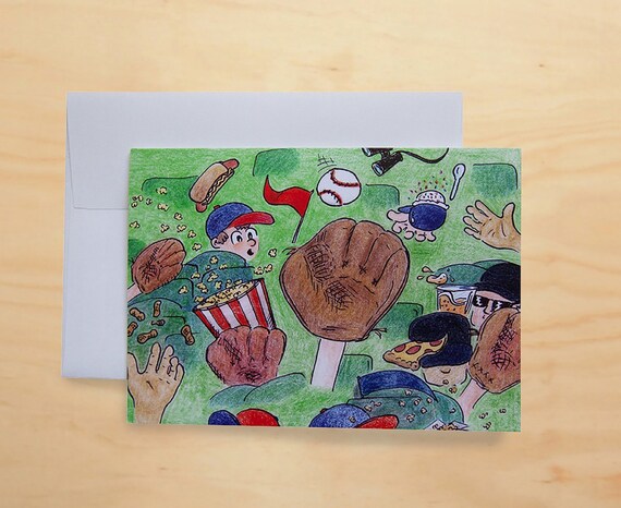 BASEBALL GREETING CARDS Box Set 8 Foul Ball Gift Card | Etsy