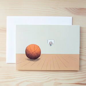 BASKETBALVELD - BOX Set van 8 wenskaarten - Blank Inside - Bal en leeg basketbalveld - Uitgestelde games - March Madness!