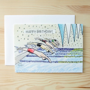Competición de natación Natación para hombres - Natación para niños - Tarjetas de felicitación - Elija entre 3 estilos - Tarjeta de feliz cumpleaños - ¡Vamos equipo! - O sin texto