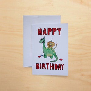 HAPPY BIRTHDAY Lion en Dinosaur Wenskaart