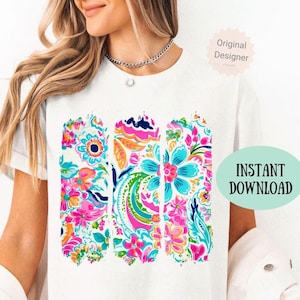 Boho preppy bloem png, heldere zomerbloemen penseelstreek shirtontwerp, sublimatie digitale download, vrolijke png voor T-shirts, preppy png