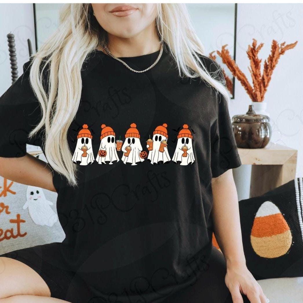 Pumpkin Spice Ghost PNG, Cute Halloween Ghost Sublimation Design, Cozy Fall Digital Download, Kawaii Ghost Clipart, Autumn Shirt Design