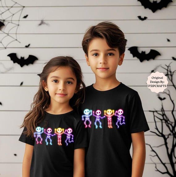 Neon Halloween Skeleton PNG: Glow In The Dark Sublimation Design (Digital Download)