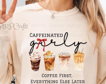 Coffee First PNG: Grafica di una civetta con fiocco rosso (Download digitale)