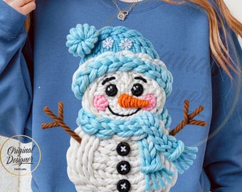 Crochet Yarn Snowman PNG, Christmas Sublimation Design, Instant Download