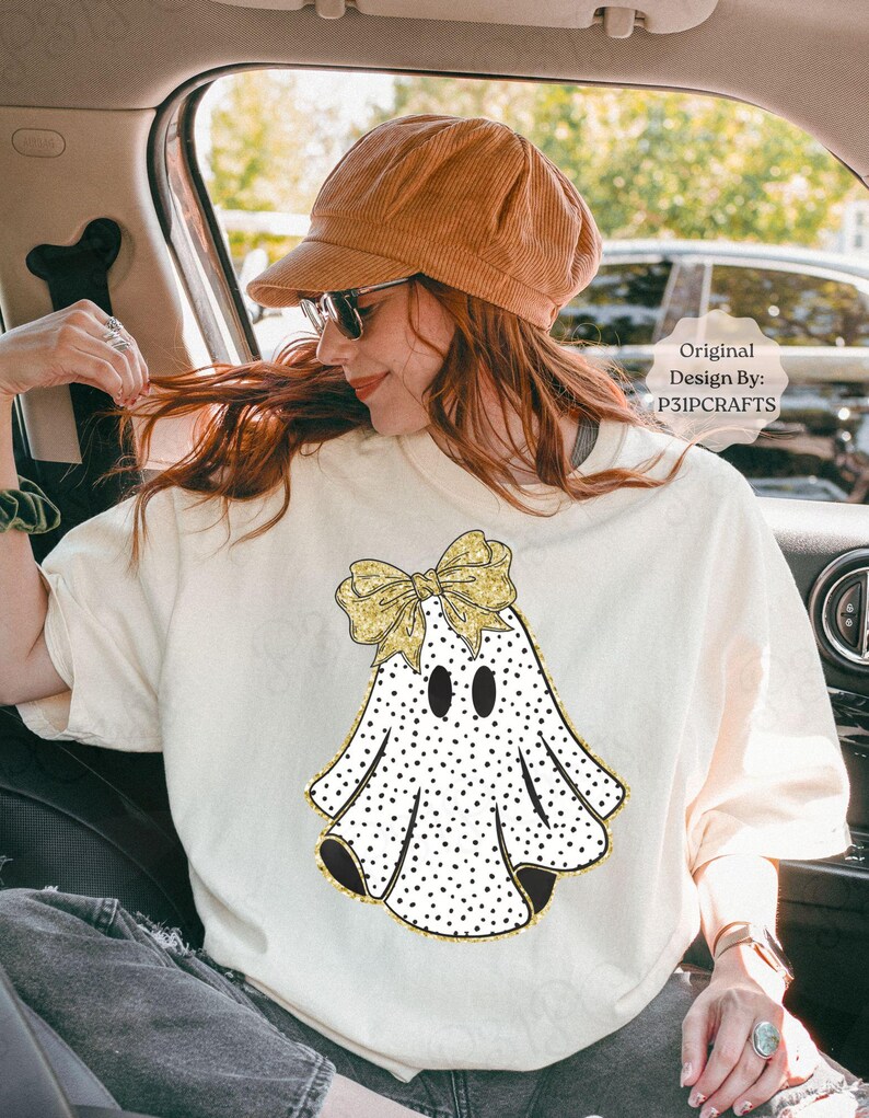 Coquette Ghost PNG for Shirts, Polka Dot Ghost Sublimation, Cute Boo Png with Bow, Girly Halloween Clipart, Boho Fall Ghost Sublimation pngs