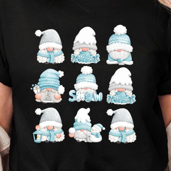 Blue Christmas Gnomes PNG Design, Winter Snowflakes, Sublimation Art (Digital Download)