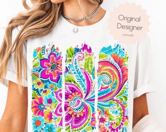 Summer Floral Shirt PNG: Preppy Brushstroke Sublimation Design (Digital Download)