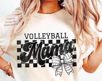 Retro Checkered Volleyball Mom Coquette Bow PNG, Digital Sublimation Download