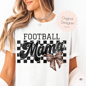 Retro Football Mama PNG kariert, Fußball Mama, Retro karierte Mama Sublimation, Fußball Kokette Bogen, FootballBow, Retro Fußball Mama