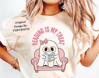 Cute Kawaii Ghost Reading PNG, Halloween Ghost Reading PNG, Just One More Chapter Ghost Reading Book png svg, Cute Ghost Reading Book Png
