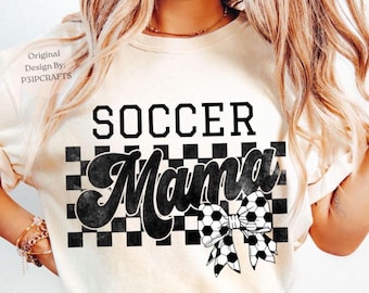 Soccer Mama PNG: Checkered Bow Sublimation Design (Digital Download)