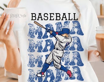 Retro Baseball Mama PNG: Distressed Sublimation Design (Digital Download)