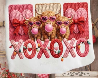 Valentine Highland Cow Shirt Design, XOXO Yarn Sublimation Graphic