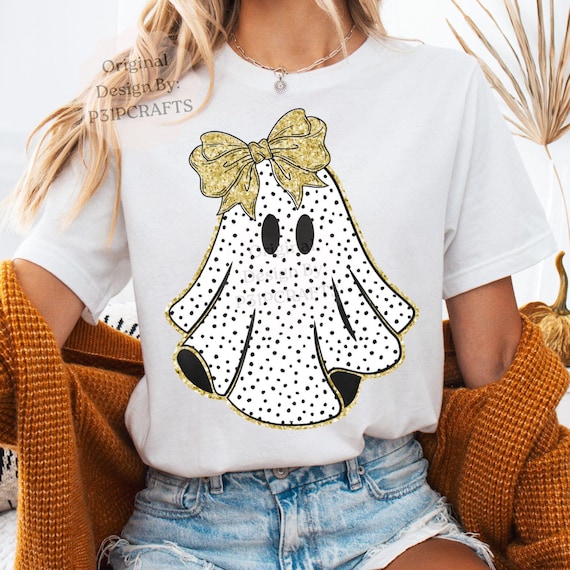Coquette Ghost PNG: Polka Dot Bow, Girly Halloween Clipart, Digital Download