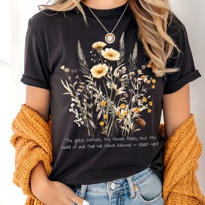 Christian Boho Wildflower PNG, schriftshirtontwerp, bloemenbijbelvers PNG, Boho Botanical Line Art, Faith Sublimation Graphic voor shirts