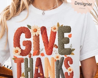 Preppy Give Thanks Faux Yarn PNG, Autumn Thanksgiving (Digital Download)