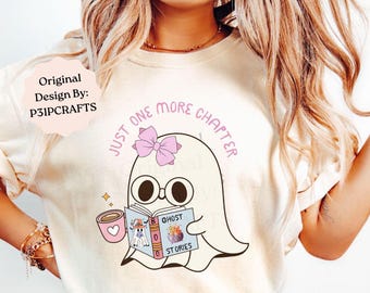 Fantasma Kawaii PNG: Fantasma rosa che legge un libro e beve caffè (Download digitale)