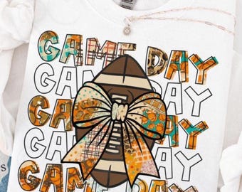 Game Day Football PNG, Coquette Sports Patchwork Sublimation Design (Digital Download)