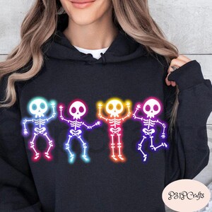 Halloween Skeleton Neon PNG, Cute Glow In the Dark Image, Kids Halloween Shirt Design Skeleton, Spooky Season, Neon Sublimation Png Designs