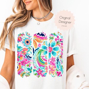 Preppy penseelstreek bloem PNG, helder boho bloemenshirtontwerp, zomersublimatie PNG voor T-shirts, vrolijke digitale clipart, preppy png