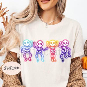 Halloween Skeleton Neon PNG, Cute Glow In the Dark Image, Kids Halloween Shirt Design Skeleton, Spooky Season, Neon Sublimation Png Designs