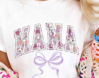 Mama Coquette PNG: Design con fiocco floreale in stile boho (Download digitale)