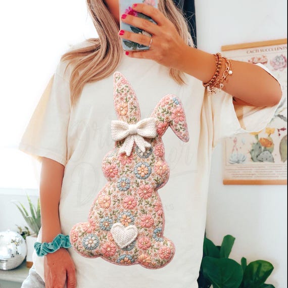 Floral Crochet Bunny PNG, Cottagecore Bunny Digital Download