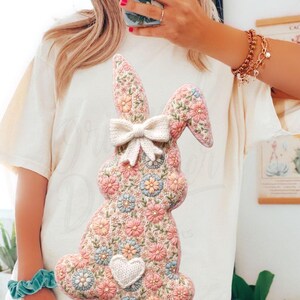 Floral Crochet Bunny PNG for Easter Shirts, Vintage Spring Rabbit Design, Cottagecore Bunny Art for Sublimation Printing