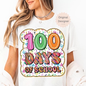 100 Days of School PNG: Groovy Retro Teacher Shirt Design (Digital Download)