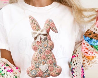 Floral Crochet Bunny PNG, Cottagecore Bunny Digital Download