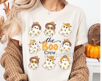 Cute Boo Crew Ghost Halloween Png, Cute Kawaii Ghost Png, Halloween Retro Ghost Png, Retro Collage Ghost Png, Boo Crew Sublimation Design