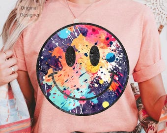 Retro Smiley Face PNG: Distressed 90s Graphic, Digital Download