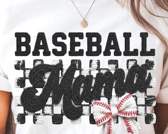 Baseball Mama Checkered PNG, Faux Yarn PNG, Sports Mom Bow Design for Sublimation and Shirts