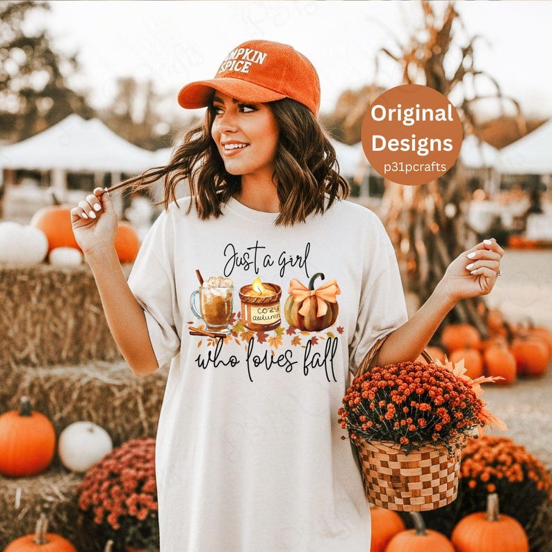 Just a Girl Who Loves Fall PNG, Pumpkin Spice Autumn Sweater Women png 300 DPI, Trendy Fall T-Shirt Design, Fall Digital Download, Cozy Clip Art