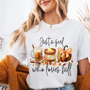Just a Girl Who Loves Fall PNG, Pumpkin Spice Autumn Sweater Women png 300 DPI, Trendy Fall T-Shirt Design, Fall Digital Download, Cozy Clip Art