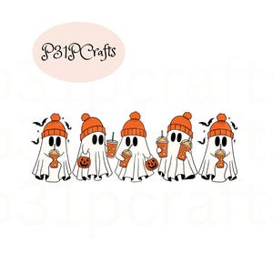 Süßer gemütlicher Geist PNG, Sublimation bereit, Pumpkin Spice Geist, Geist mit Mütze, Halloween Gruselsaison, digitaler Download, Mütze Geist png