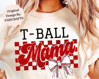 T-Ball Mama Checkered Coquette PNG: Retro Baseball Design (Digital Download)
