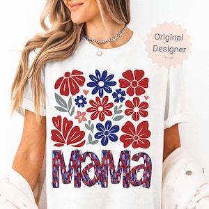 4. Juli Blumen Mama Png, Patriotische Blumen USA Mom Sublimation, Adrettes Rot Weiß Blau PNG Design, Vaterttische Blumen USA Mom Sublimation